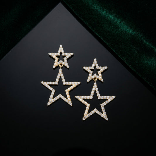 Celestial Double Star Drop Earrings