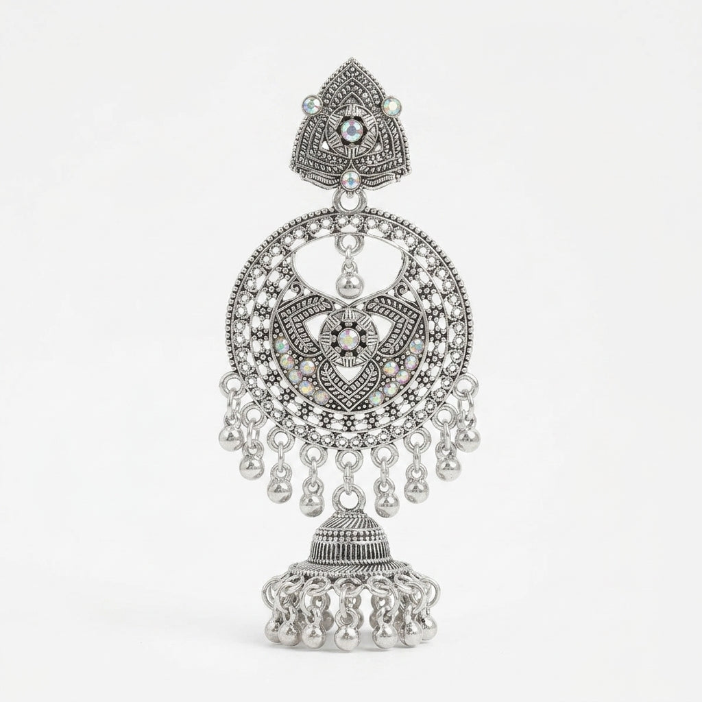 Antique Silver Oxidized Indian Jhumki Earrings