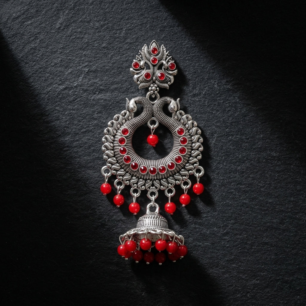 ✨ Royal Red Indian Jhumki Earrings ✨