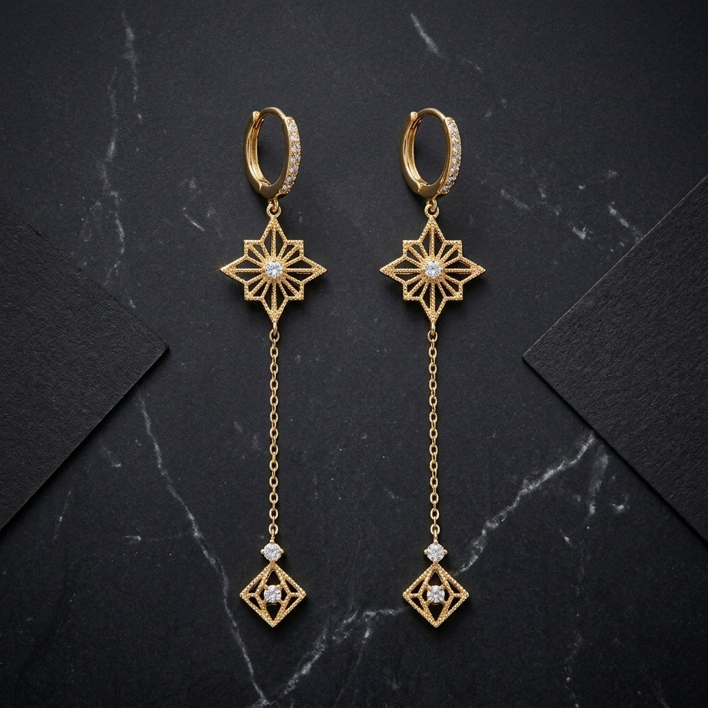 Celestial Star Golden Drop Earrings