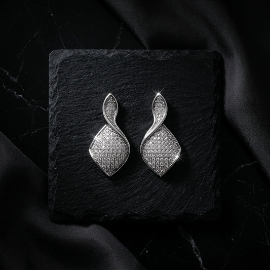 Silver Twist Pavé Statement Earrings