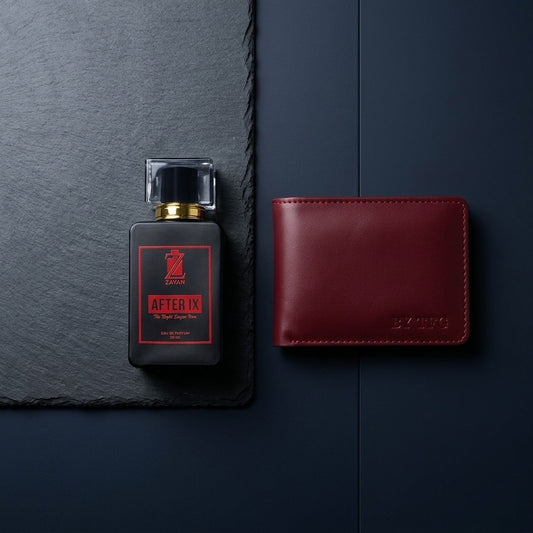 The Fashion Galleria – Ultimate Men’s Luxury Gift Set(ZAYAN AFTER IX + MAHROON LEATHER SMART & SLIM WALLET)