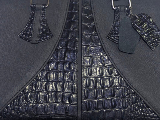 Luxury Croc-Embossed Leather Shoulder Bag – Stealth Midnight Black