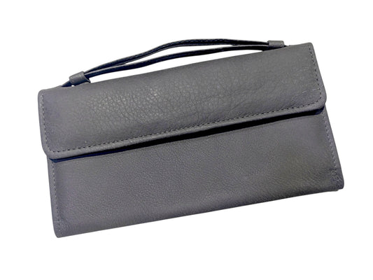 Continental Genuine Leather Clutch Wallet with Wrist Strap – Matte Slate Gray For Her