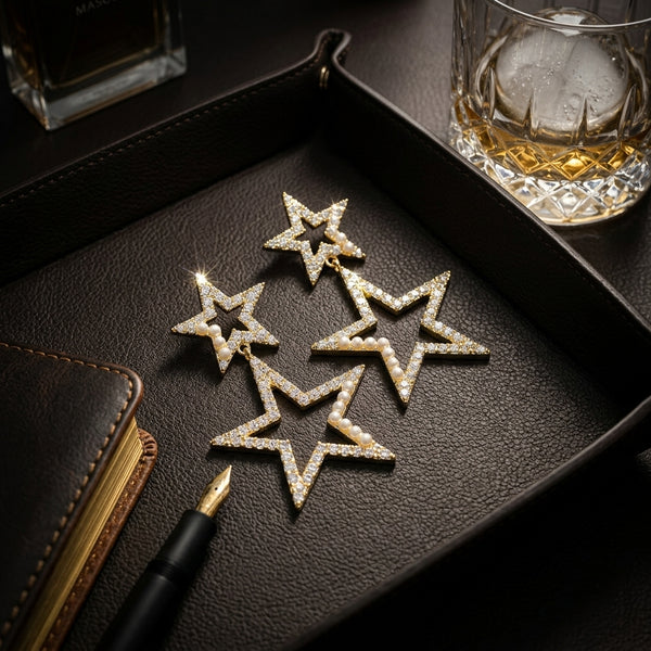 Celestial Double Star Drop Earrings
