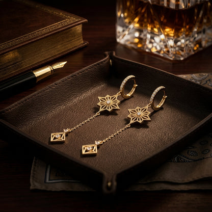 Celestial Star Golden  Drop Earrings