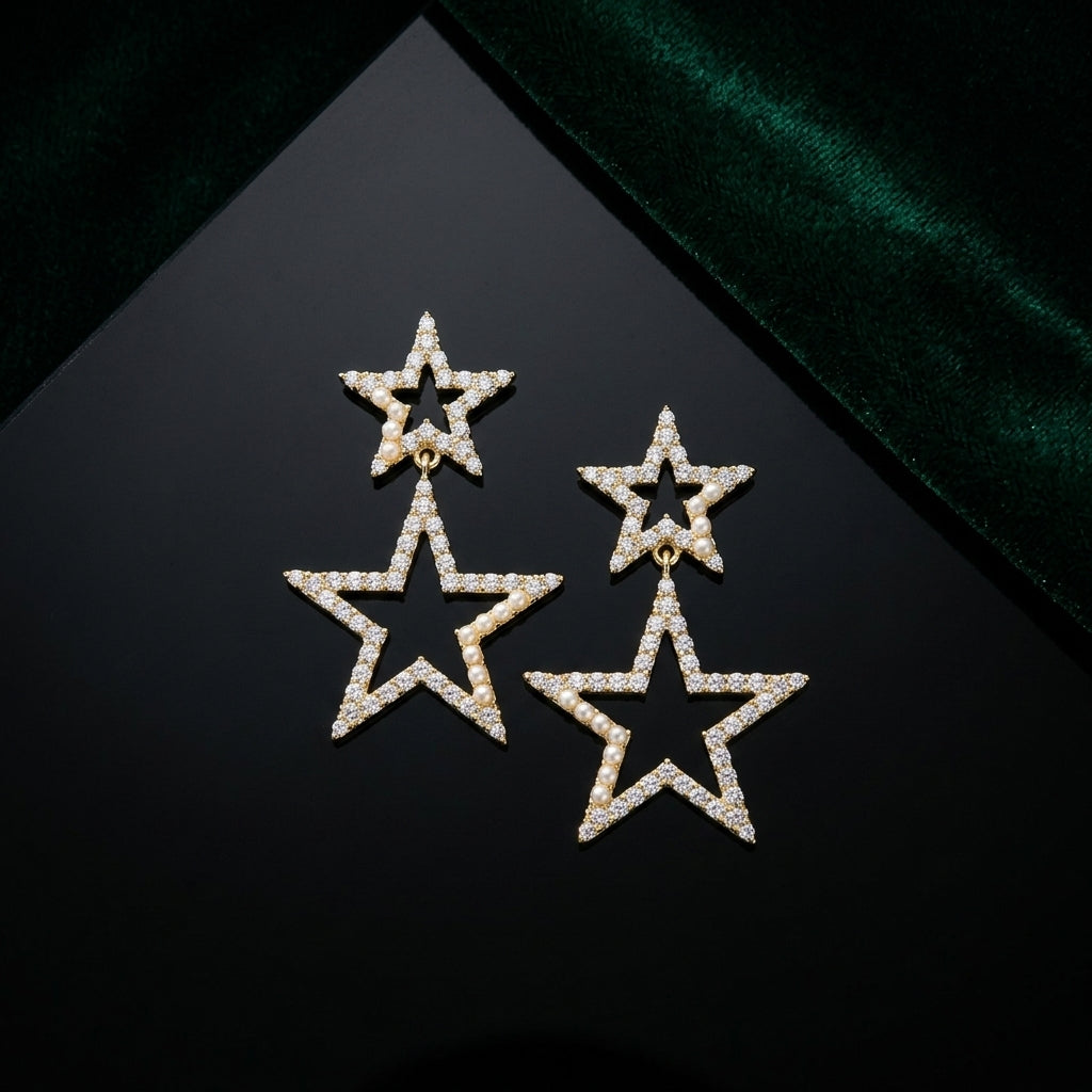 Celestial Double Star Drop Earrings