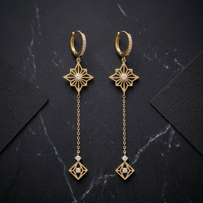 Celestial Star Golden  Drop Earrings