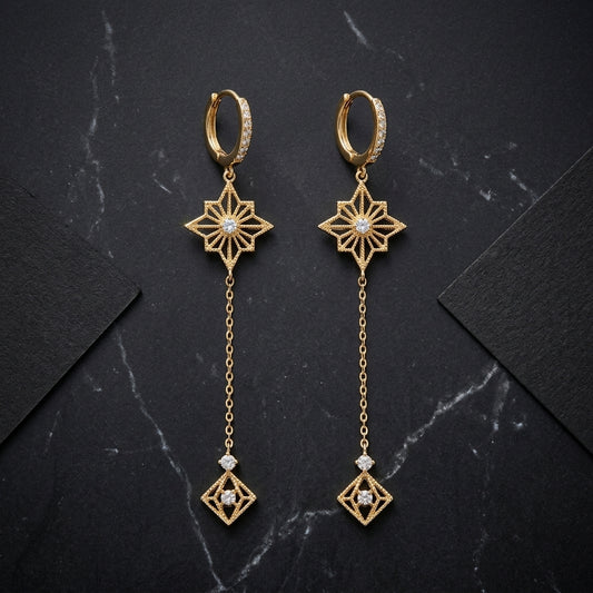 Celestial Star Golden  Drop Earrings