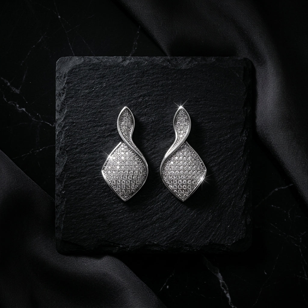 Silver Twist Pavé Statement Earrings