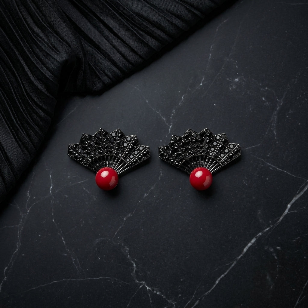 Midnight Fan Statement Studs Earrings