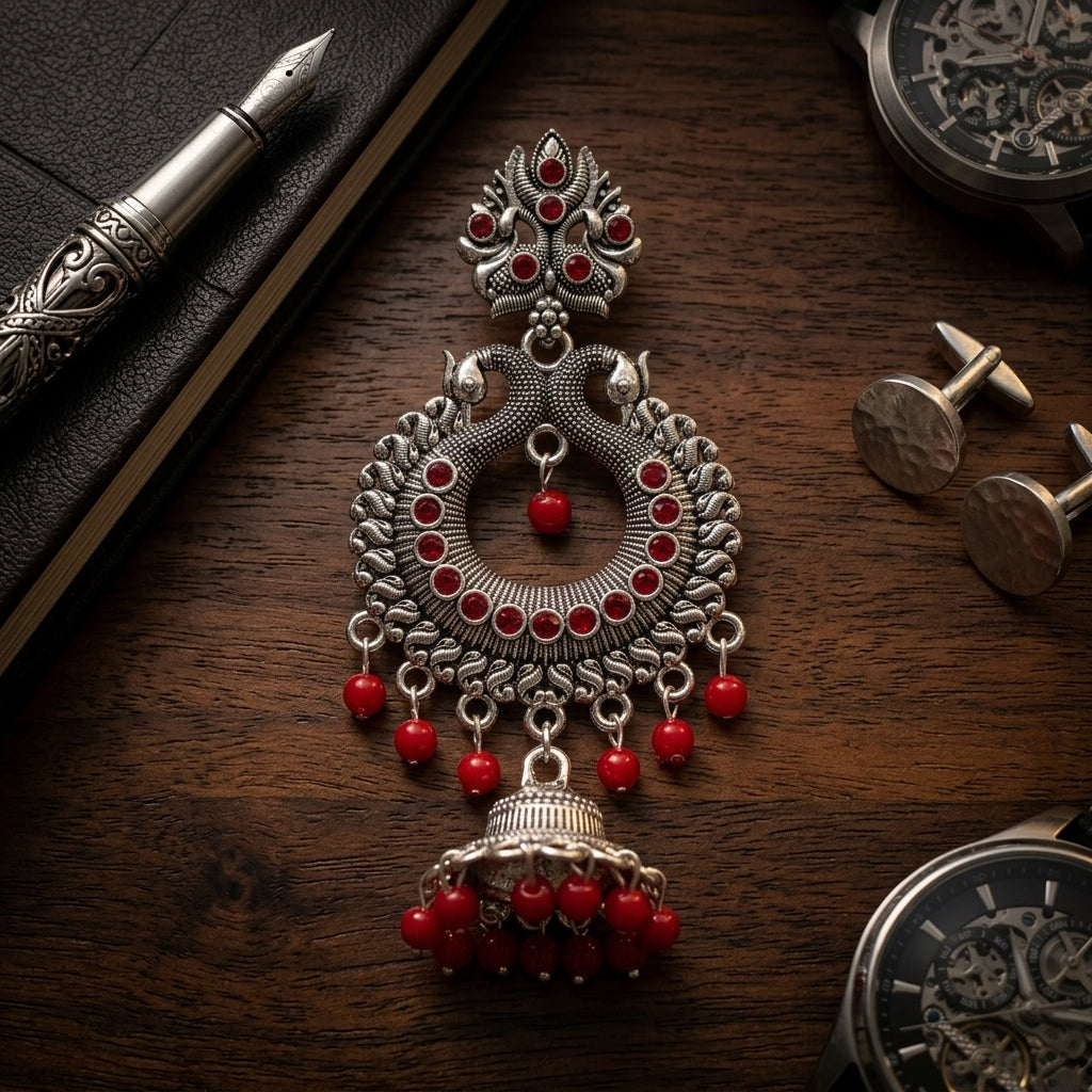 ✨ Royal Red Indian Jhumki Earrings ✨