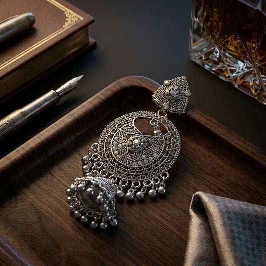Antique Silver Oxidized Indian Jhumki Earrings
