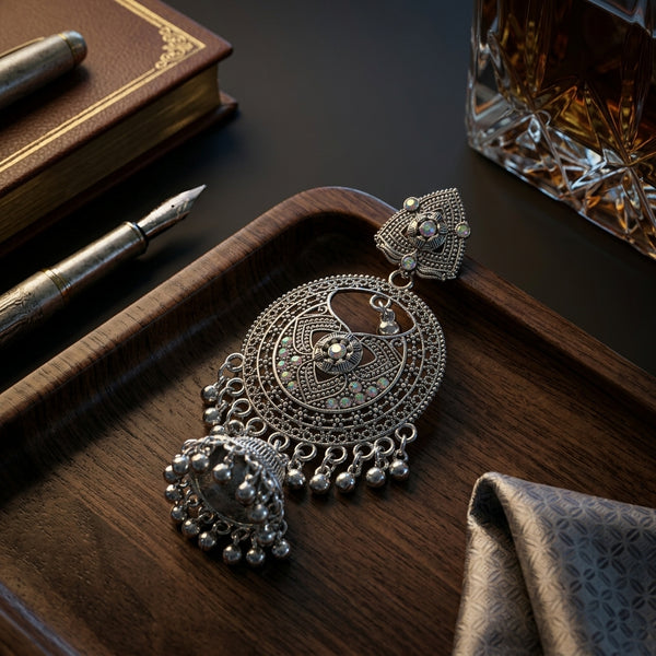 Antique Silver Oxidized Indian Jhumki Earrings