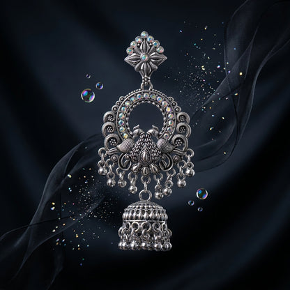 Royal Peacock Oxidised  Indian Jhumkai with Multicolor Stones