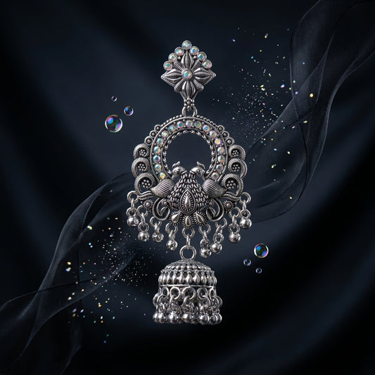 Royal Peacock Oxidised  Indian Jhumkai with Multicolor Stones