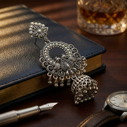 Royal Peacock Oxidised  Indian Jhumkai with Multicolor Stones