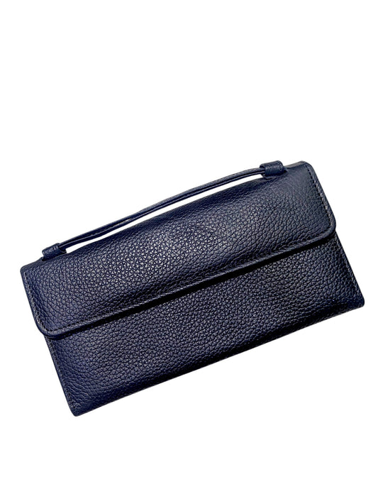 Multi-Compartment Pebbled Leather Wristlet Wallet – Midnight Navy For Her