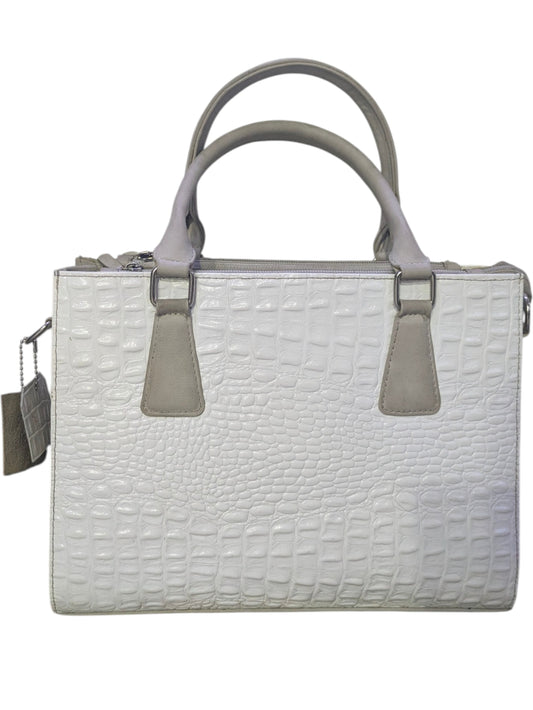 Luxury Croc-Embossed Multi-Compartment Satchel – Arctic White & Dove Gray