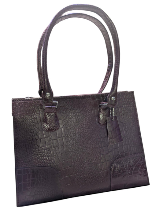Luxury Croc-Embossed Leather Shoulder Bag – Deep Mahogany Maroon
