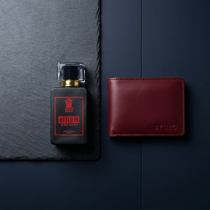 The Fashion Galleria – Ultimate Men’s Luxury Gift Set(ZAYAN AFTER IX + MAHROON LEATHER SMART & SLIM WALLET)