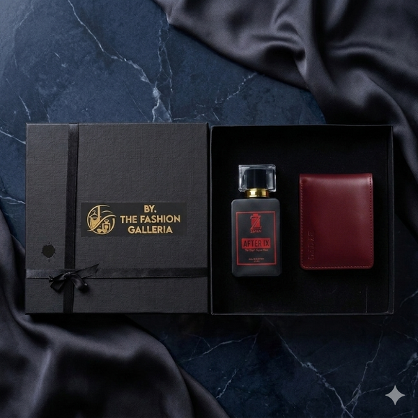 The Fashion Galleria – Ultimate Men’s Luxury Gift Set(ZAYAN AFTER IX + MAHROON LEATHER SMART & SLIM WALLET)