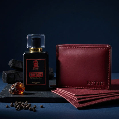 The Fashion Galleria – Ultimate Men’s Luxury Gift Set(ZAYAN AFTER IX + MAHROON LEATHER SMART & SLIM WALLET)